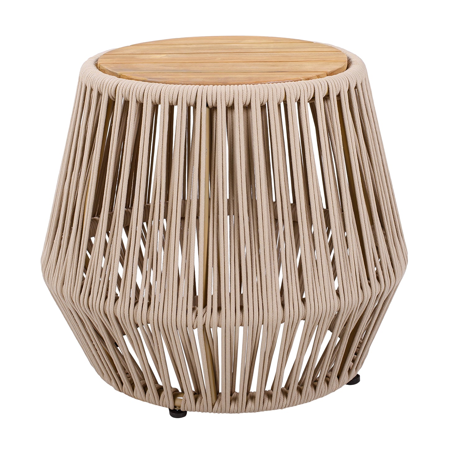 Acacia Wood Side Table with Beige Rope Base - Light Teak Finish, Modern Coastal Accent for Patio, Garden, Balcony & Indoor Use image 4