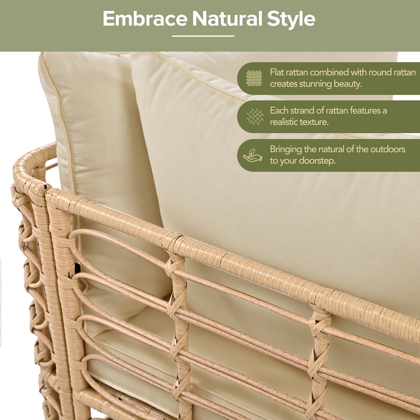 GO 7 Pieces Outdoor Patio Furniture, All-Weather Rattan Sectional Sofa Set with Thick Cushions and Pillows, Freely Combined Conversation Sets for Garden, Backyard, Balcony, Brown image 8