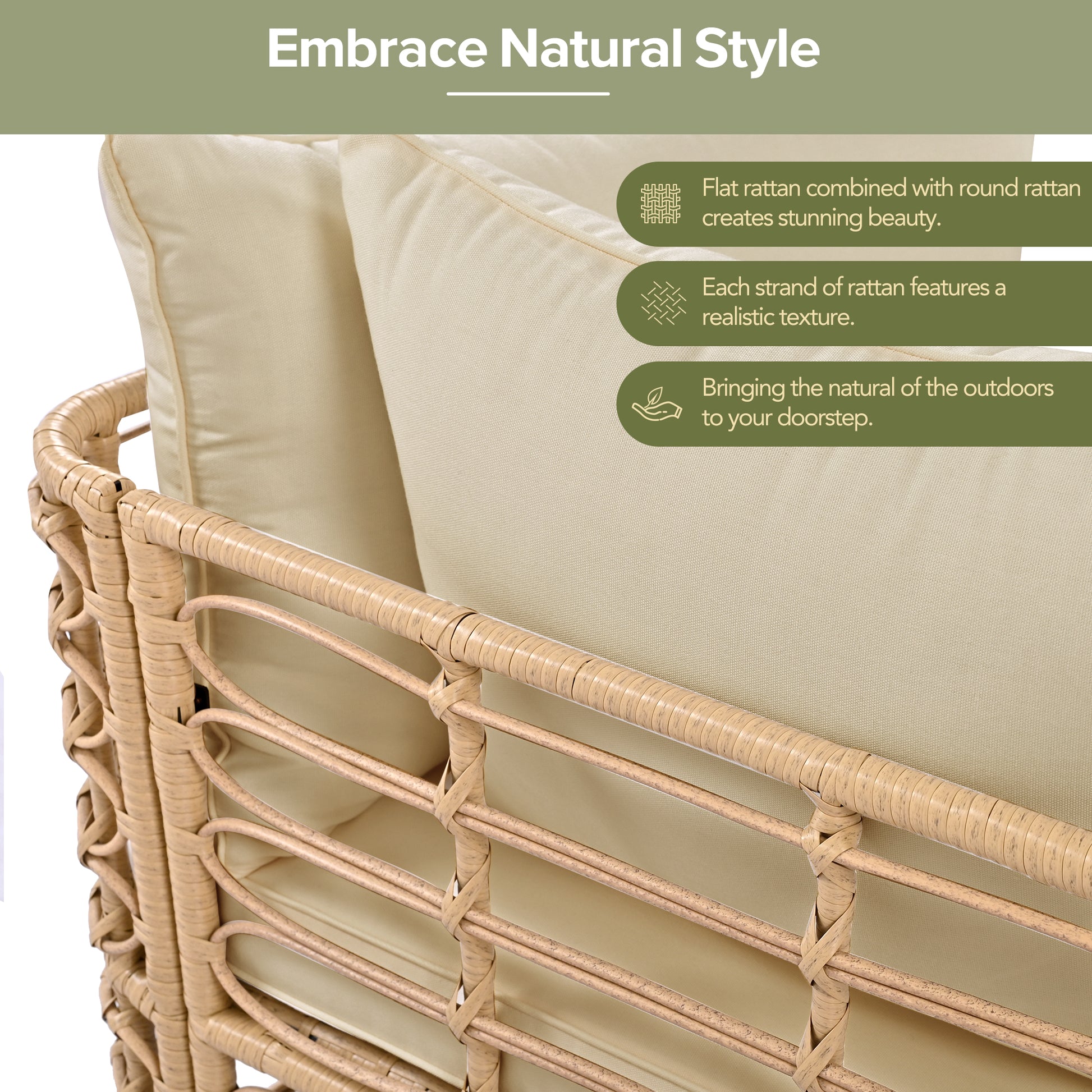 GO 7 Pieces Outdoor Patio Furniture, All-Weather Rattan Sectional Sofa Set with Thick Cushions and Pillows, Freely Combined Conversation Sets for Garden, Backyard, Balcony, Brown image 8