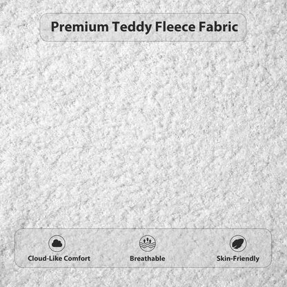 Queen Size Teddy Fleece Upholstered Platform Bed Frame with Massive Hidden Storage, Modern Bouclé Fabric Bed with Built-in Nightstands & LED Reading Lights, Wood Slats, No Box Spring Needed, White image 11
