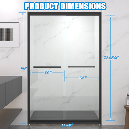 44-48"x72" Aluminum Frame Double Sliding Shower Door,Bypass Bathroom Sliding Door with Premium 5/16" (8mm) Clear Tempered Glass, Black Hardware Sliding Glass Shower Enclosure,Matte Black Finished image 2