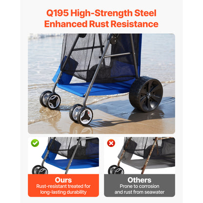 Beach Cart with Large Wheels for Sand, 165 lbs Load Capacity, Heavy Duty Folding Beach Wagon with 10" Solid Wheels, Insulated Cooler Bag, Umbrella Holder, Holds 4 Chairs for Camping & Fishing image 10