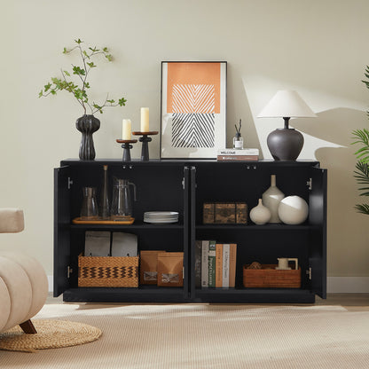 4 Door Accent Cabinet with Solid Wood Carved Doors, Adjustable Shelves, Push to Open Storage Cabinet with Cable Management, Ash Veneer Sideboard for Living Room, image 7
