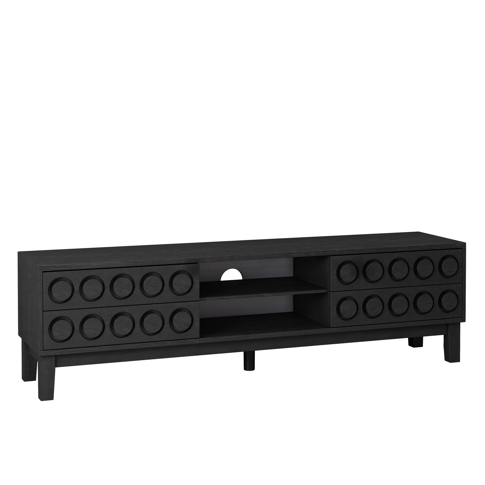 Modern Mid-Century Media Console with 4 Drawers and Cable Management, TV Console Table for TVs up to 75",Entertainment Center for Living Room and Office(Black) image 12