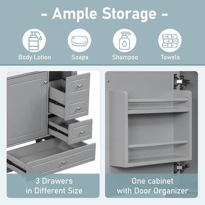 30" Bathroom Vanity with Sink, One Door with Shelf and Three Drawers, Soft Close Door, Grey image 6