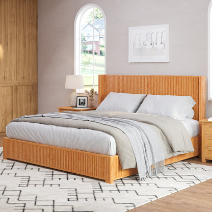 Solid Wood Platform Bed Frame with Headboard, No Box Spring Needed, Floor-standing bed, Easy Assembly, King Size, Natural image 3