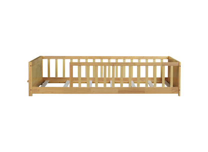 Twin size Floor Platform Bed with Built-in Book Rack,Natural(Old Sku:W504P143309) image 4