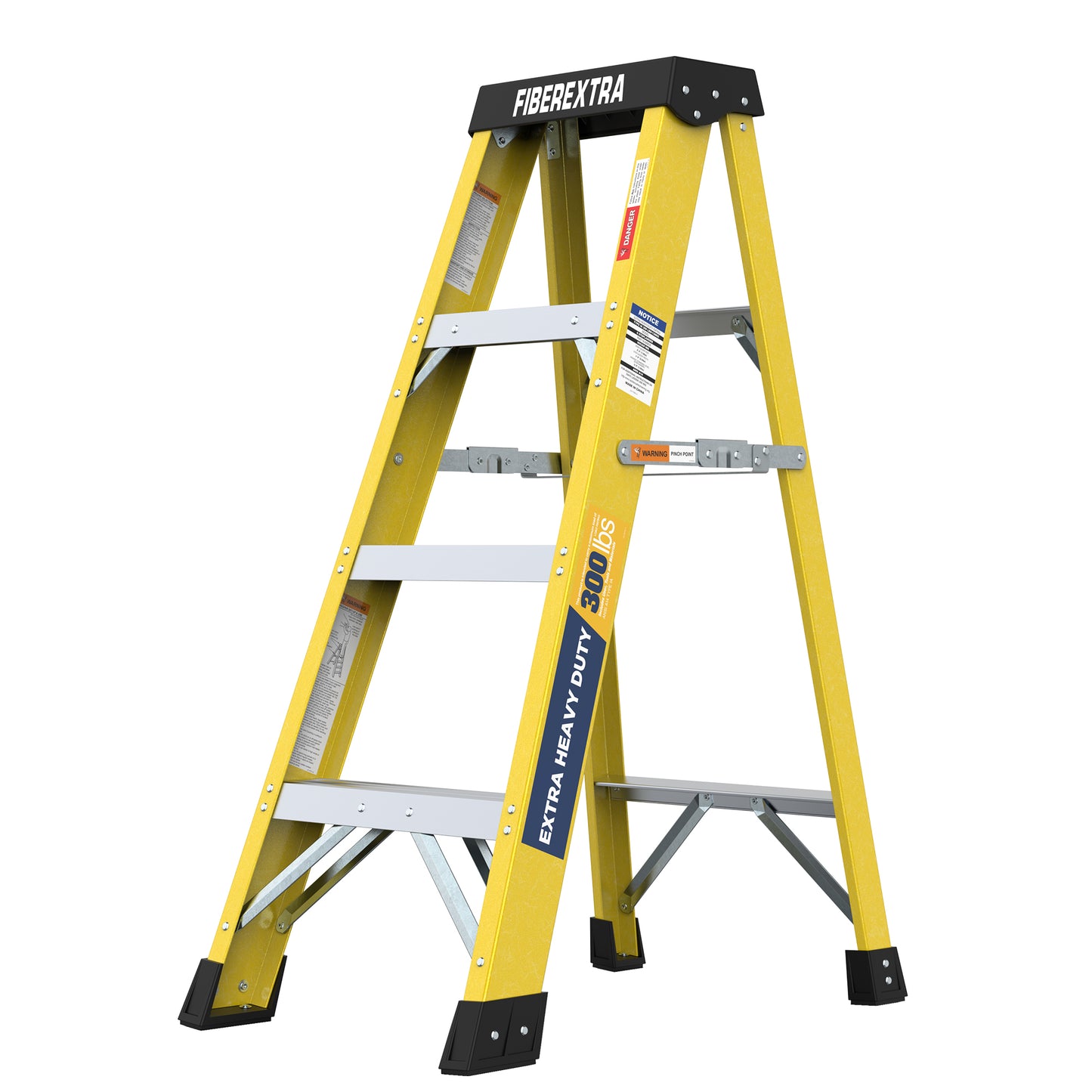 Fiberglass Reinforced Single Side Ladder – Lightweight Non-Conductive Access Ladder 4step Yellow 300 LBS Capacity image 1