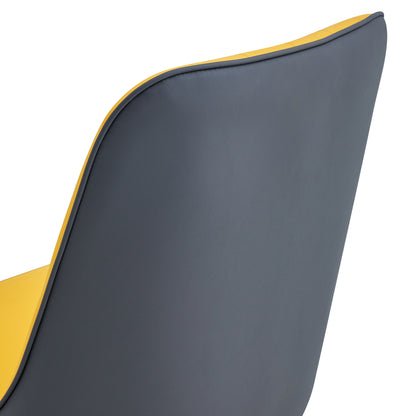 A modern dining chair with orange yellow dark gray dual tone PU leather backrest and black metal legs, suitable for kitchens, bedrooms, and offices. Set of 4 pieces (orange yellow, dark gray+PU)C-007 image 11