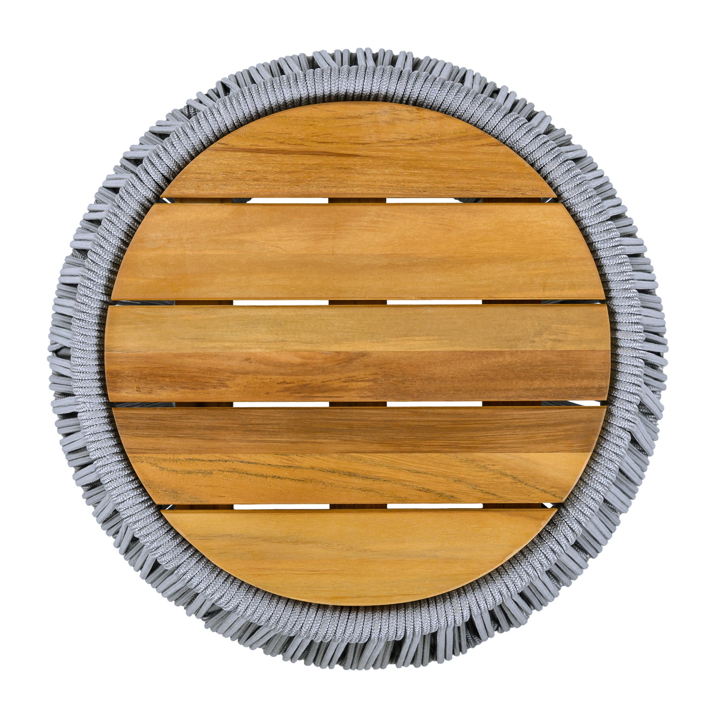 Acacia Wood Side Table with Grey Rope Base - Natural Teak Finish, Modern Coastal Accent for Patio, Garden, Balcony & Indoor Use image 7
