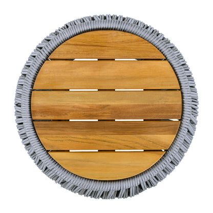 Acacia Wood Side Table with Grey Rope Base - Natural Teak Finish, Modern Coastal Accent for Patio, Garden, Balcony & Indoor Use image 7