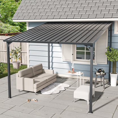 Outdoor Pergola, 10' x 10' Outdoor Hardtop Gazebo Pergola for Yard, Large 10x10 Galvanized Steel Lean to Wall-Mounted carport image 1