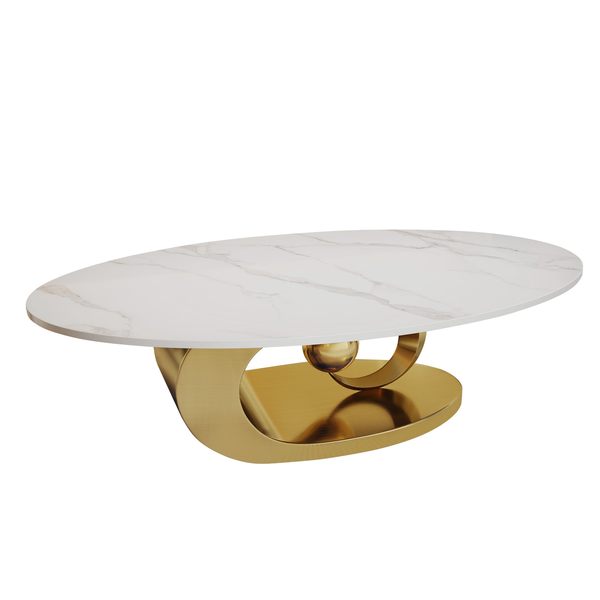Modern Faux Marble Coffee Table, Sintered Stone Contemporary Tables with Stainless Steel Base image 3