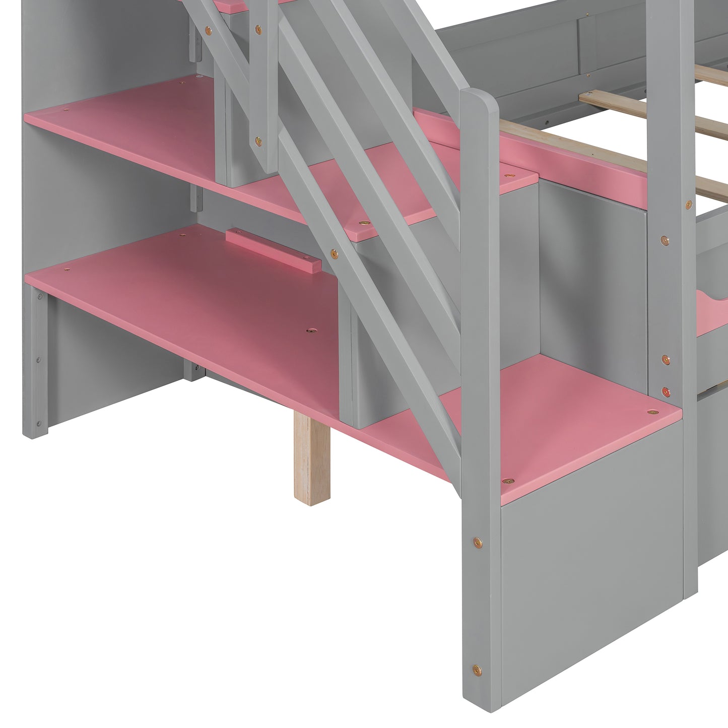 Twin Over Twin Bunk Bed with House-Shaped Roof and Storage Stairs, Wooden House Bed Frame with 2 Under-bed Drawers,Shelves,LED,Gray image 12