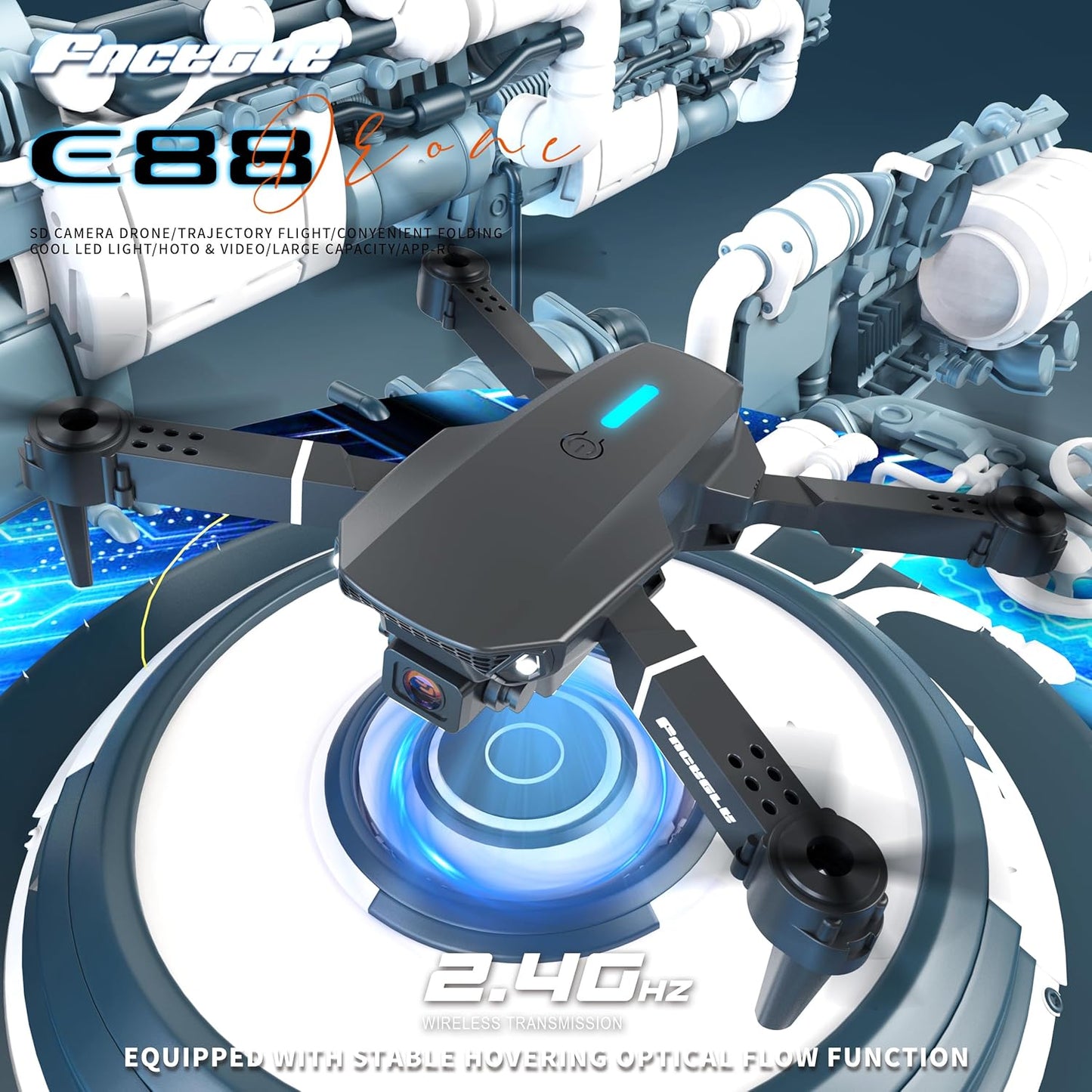 E88 Drone With Dual Camera, Mobile App Control, Indoor Flying Toy RC Plane With Video Function - Ideal Gift For Beginners, Christmas Halloween Thanksgiving Birthday Gift (Black+Dual Batteries)