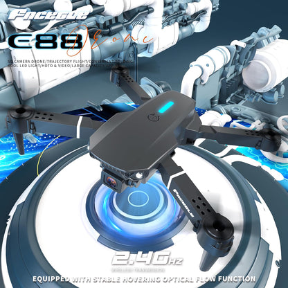 E88 Drone With Dual Camera, Mobile App Control, Indoor Flying Toy RC Plane With Video Function - Ideal Gift For Beginners, Christmas Halloween Thanksgiving Birthday Gift (Black+Dual Batteries)