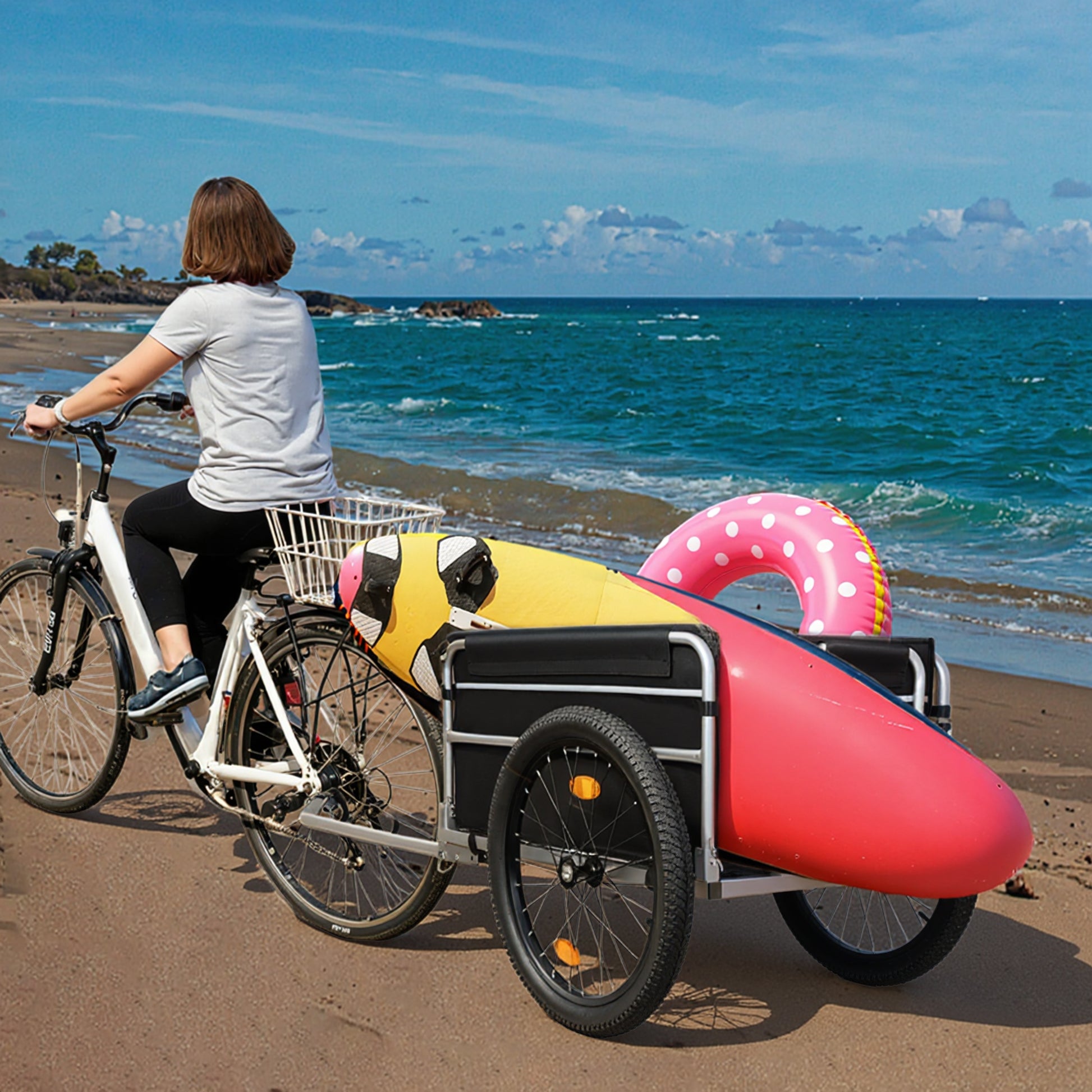 Bike Cargo Trailer, 110lbs Load Capacity, Heavy-Duty Bicycle Wagon Cart, Foldable Compact Storage, Universal Safe Hitch System, Featuring upgraded Fat tires, for Camping, Groceries, Hauling Essentials image 11