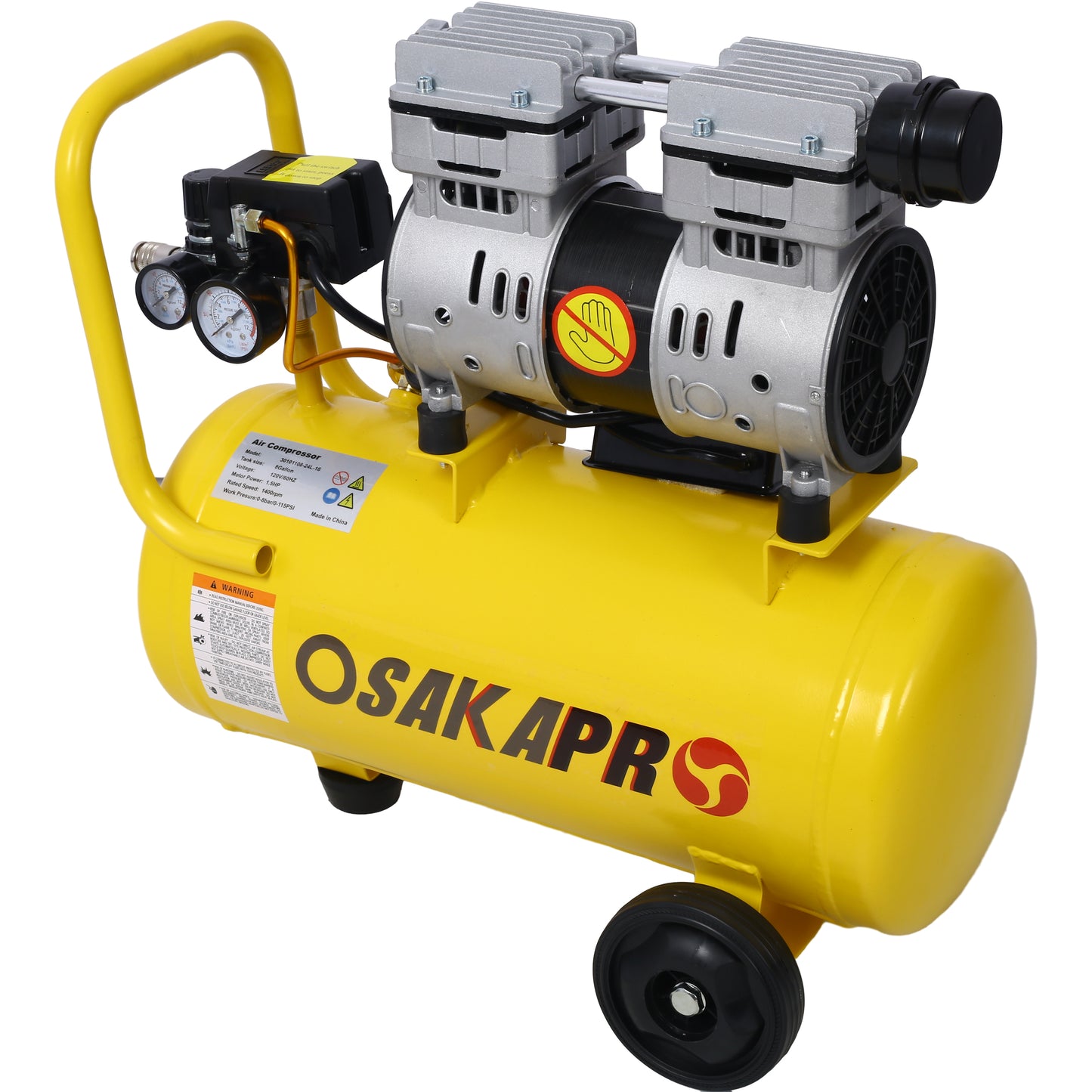 1.5HP Silent Oil-Free Air Compressor 8 Gallon, Oil-Free, Electric Shop Air Compressor Portable,Lightweight with Wheels, 70 dBA Noise Level, with Automatic Drain Valve,Yellow image 6