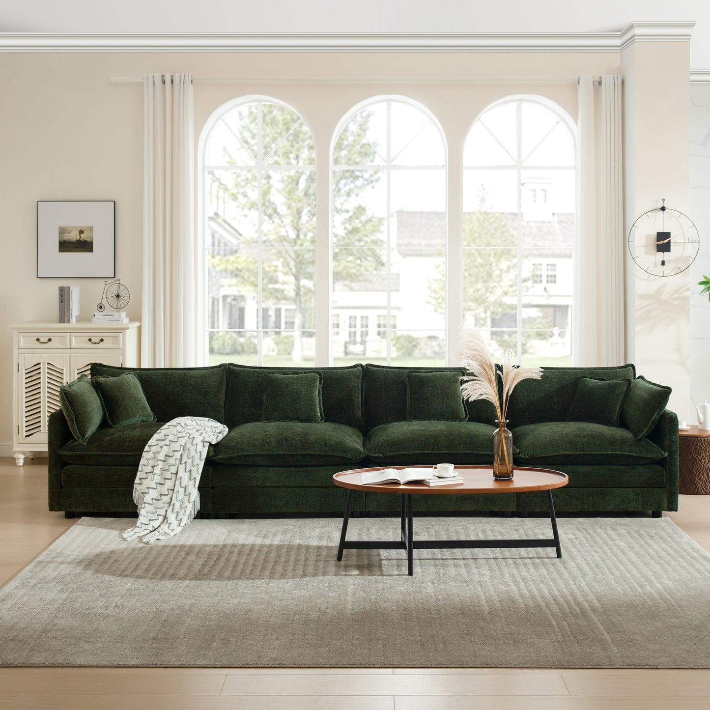 Free Combination Modular Sofa Free,4 Seater Sofa Comfy Chenille Fabric,Sectional Sofa Couch,Green Chenille image 2