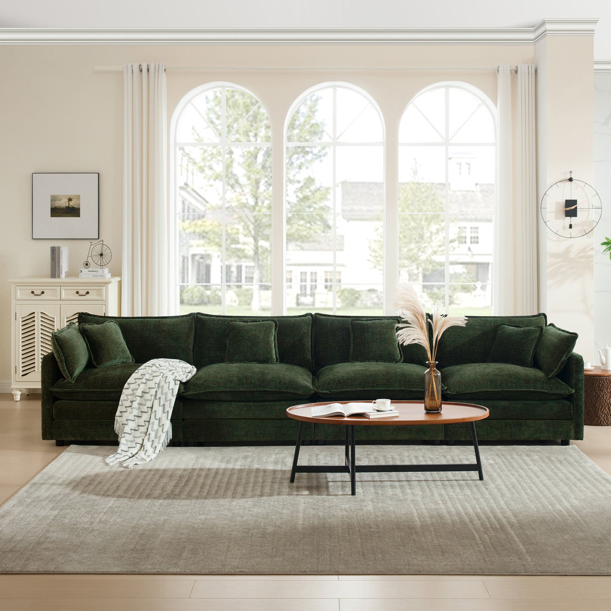 Free Combination Modular Sofa Free,4 Seater Sofa Comfy Chenille Fabric,Sectional Sofa Couch,Green Chenille image 2