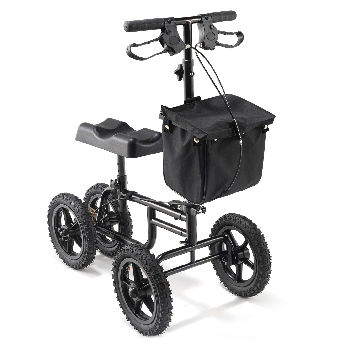 Folding Knee Scooter, Carbon Steel Steerable Knee Walker with Height-Adjustable Handlebar & Knee Pad, 12" All-Terrain Wheel, Dual Brakes, Leg Recovery Scooter for Injured Ankle Foot Knee, 350LBS image 7