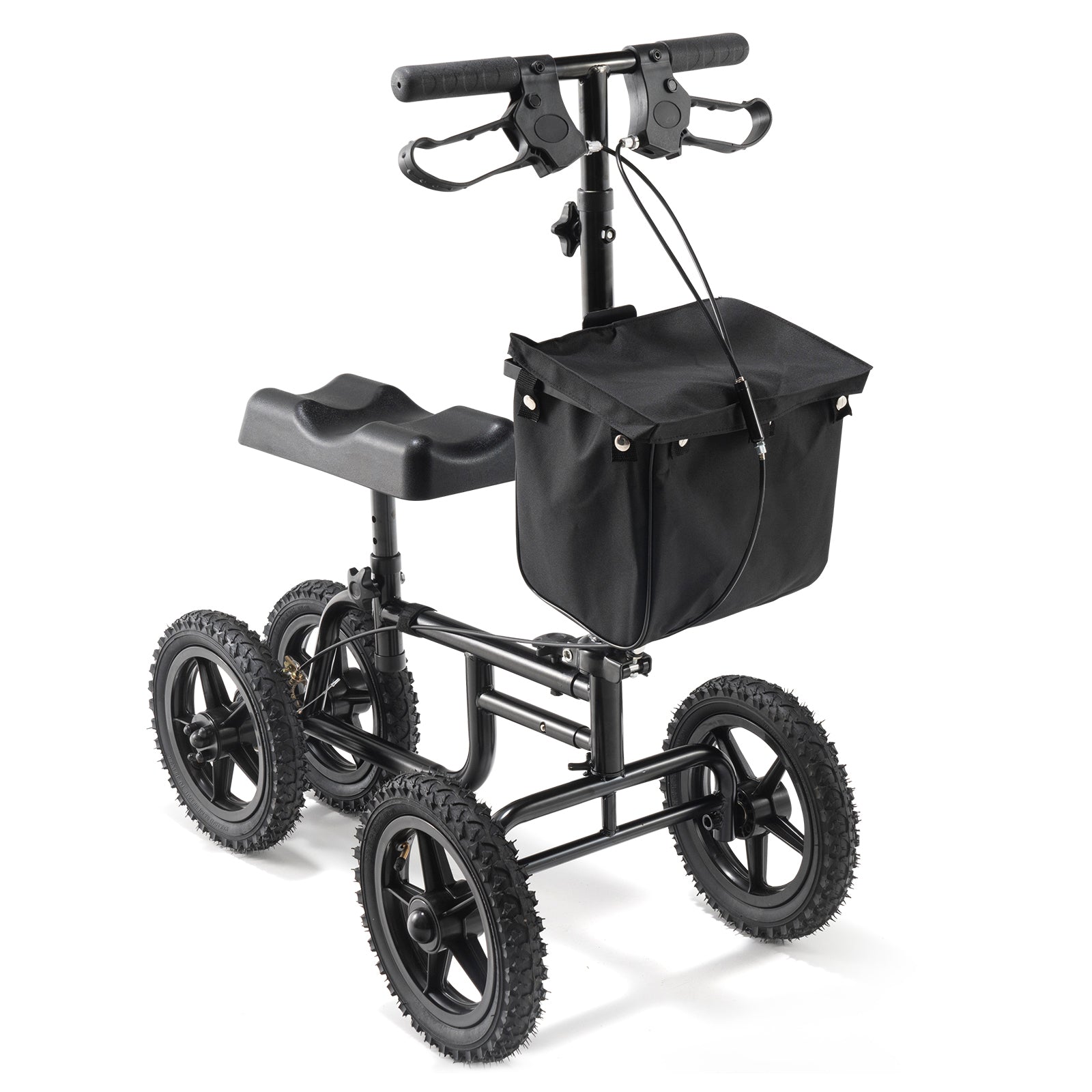 Folding Knee Scooter, Carbon Steel Steerable Knee Walker with Height-Adjustable Handlebar & Knee Pad, 12" All-Terrain Wheel, Dual Brakes, Leg Recovery Scooter for Injured Ankle Foot Knee, 350LBS image 7