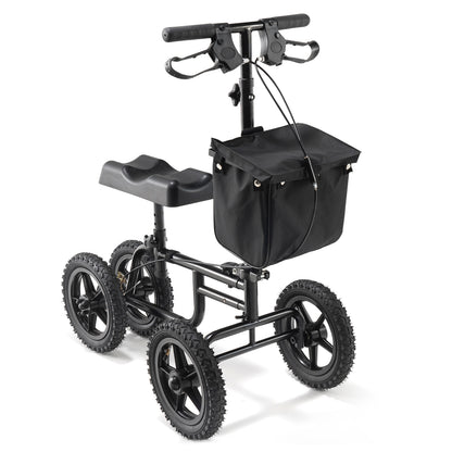 Folding Knee Scooter, Carbon Steel Steerable Knee Walker with Height-Adjustable Handlebar & Knee Pad, 12" All-Terrain Wheel, Dual Brakes, Leg Recovery Scooter for Injured Ankle Foot Knee, 350LBS image 7