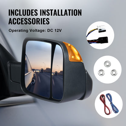 Towing Mirrors Fit for 2009-2018 Dodge Ram 1500, 2010-2018 Ram 2500 3500, Ram Classic 2019-2023 Power Heated with Signal Light & Puddle Light, Manual Controlling Flipping Folding, Black image 4