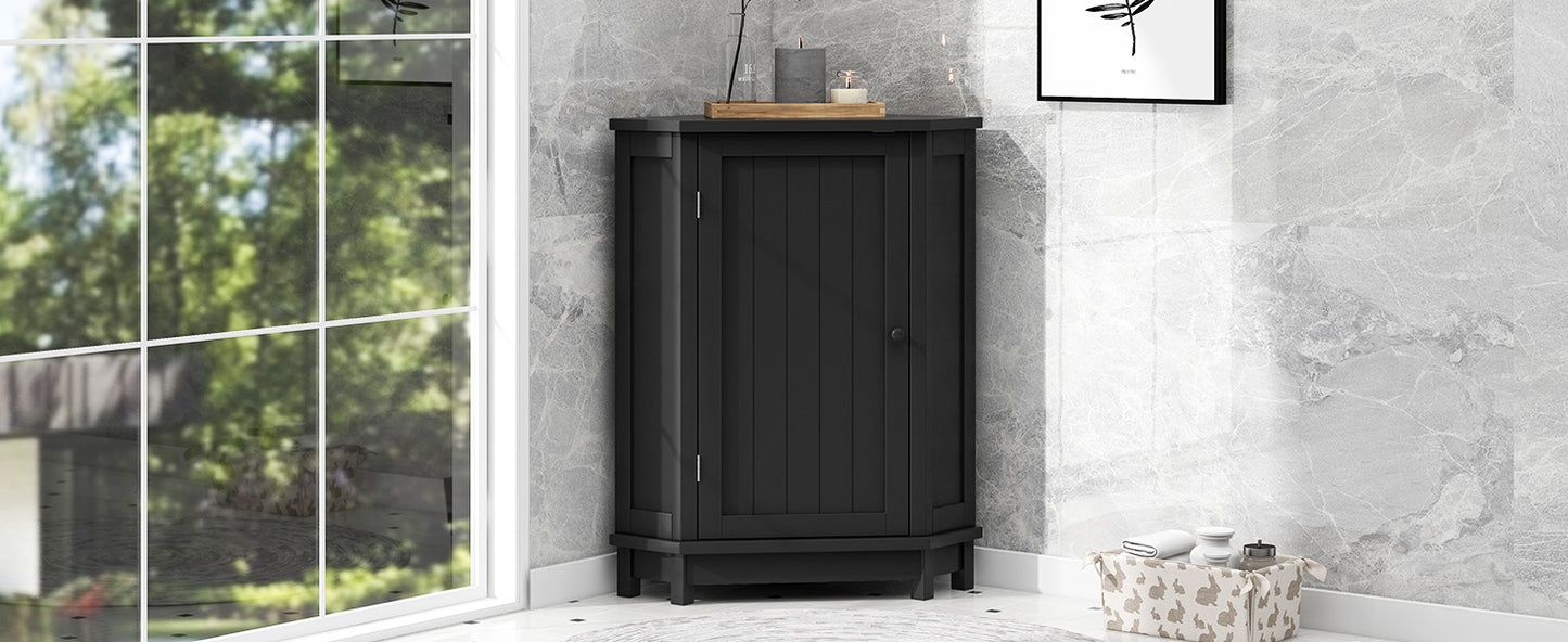 Black Bathroom Cabinet Triangle Corner Storage Cabinet with Adjustable Shelf Modern Style MDF Board(Old SKU:N725P172615B) image 3