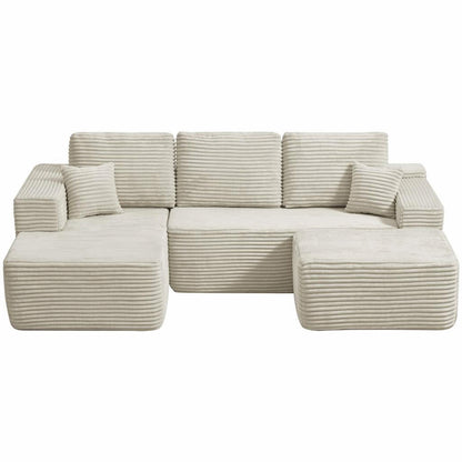 104''Cloud Sectional Couch with U-Shaped Chaise,Modern Modular Sofa with Deep Seat, Upholstered Couches for Living Room Bedroom,No Assembly Required,(Plush Fabric),Beige image 7