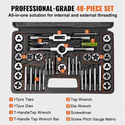 Tap and Die Set, 40-Piece Include Metric Size M3 to M12, Bearing Steel Taps and Dies, Essential Threading Tool for Cutting External Internal Threads, with Complete Accessories and Storage Case image 4