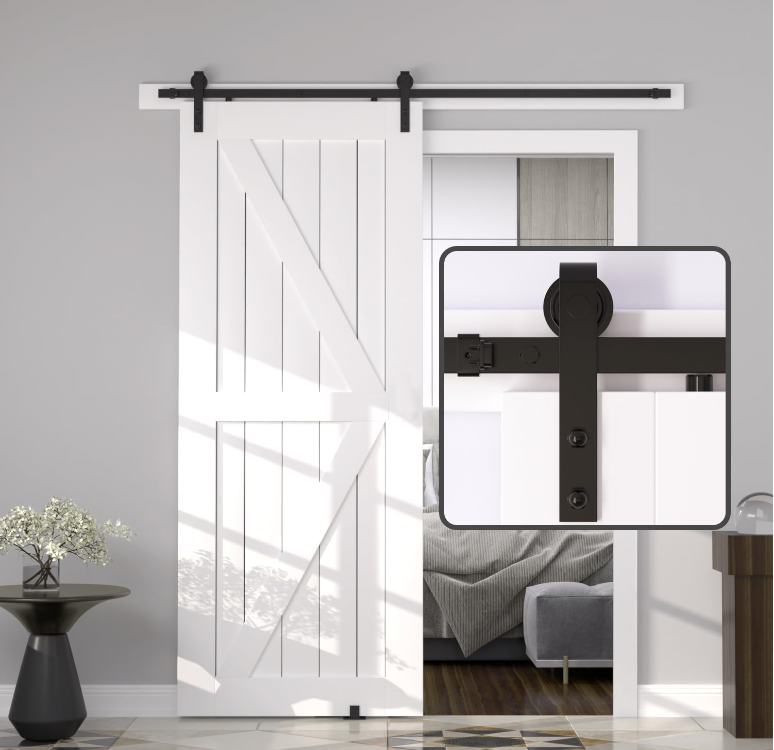12FT Wood Double Sliding Barn Door Hardware Basic Black Big Spoke Wheel Roller Kit, 5-18FT for Choose image 7