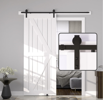 12FT Wood Double Sliding Barn Door Hardware Basic Black Big Spoke Wheel Roller Kit, 5-18FT for Choose image 7