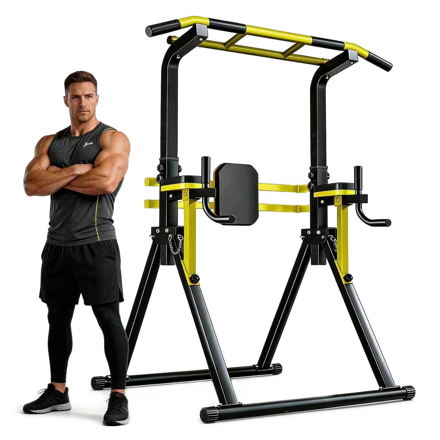 Power Tower Pull Up Bar Station, 10-Level Adjustable Height Dip Station, Heavy-duty Frame Structure,Multi-Functional Home Gym Strength Training Equipment image 4