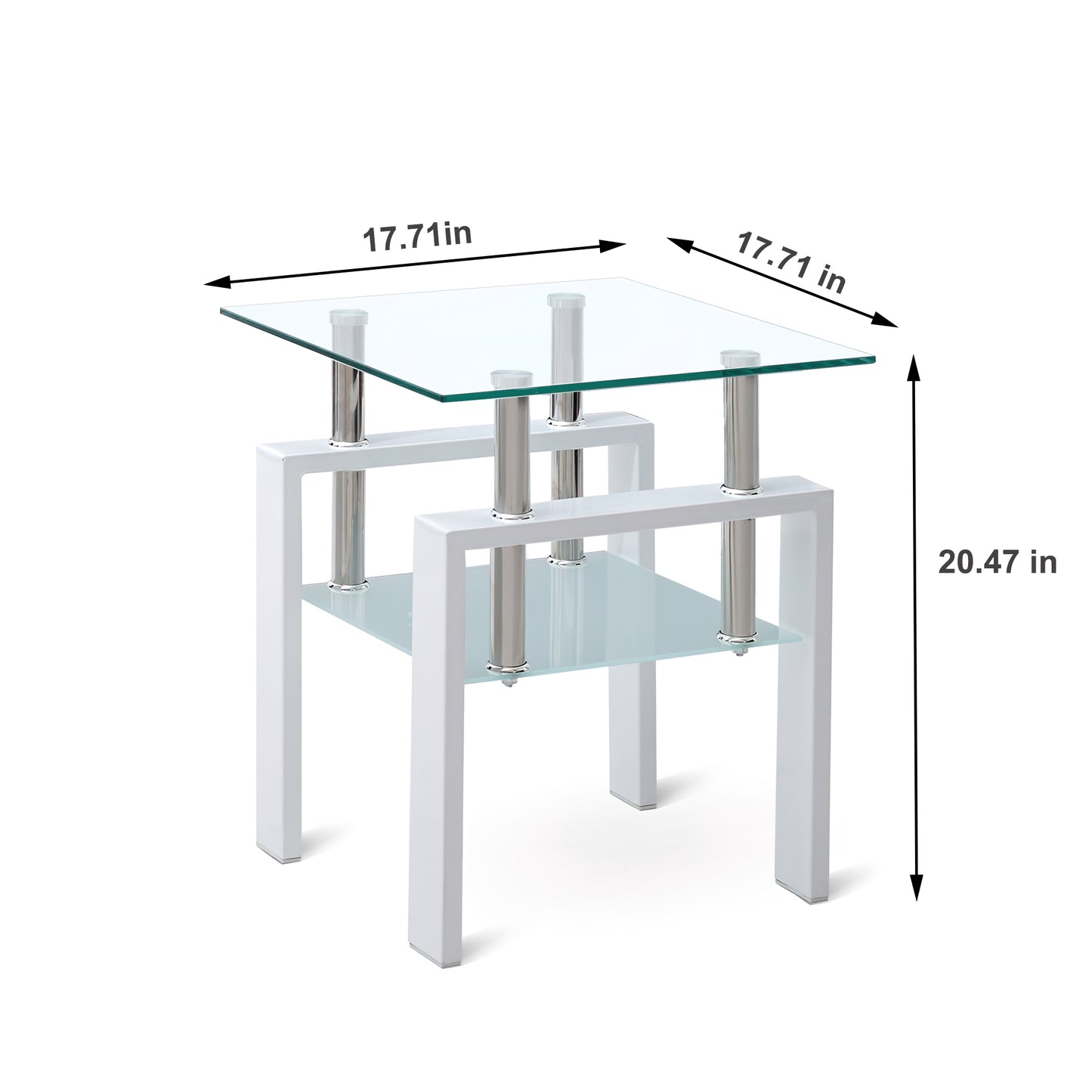 2 pieces White Tempered Clear Glass End Table, 2-Layers Small Table with Storage, Living Room Side Table image 4