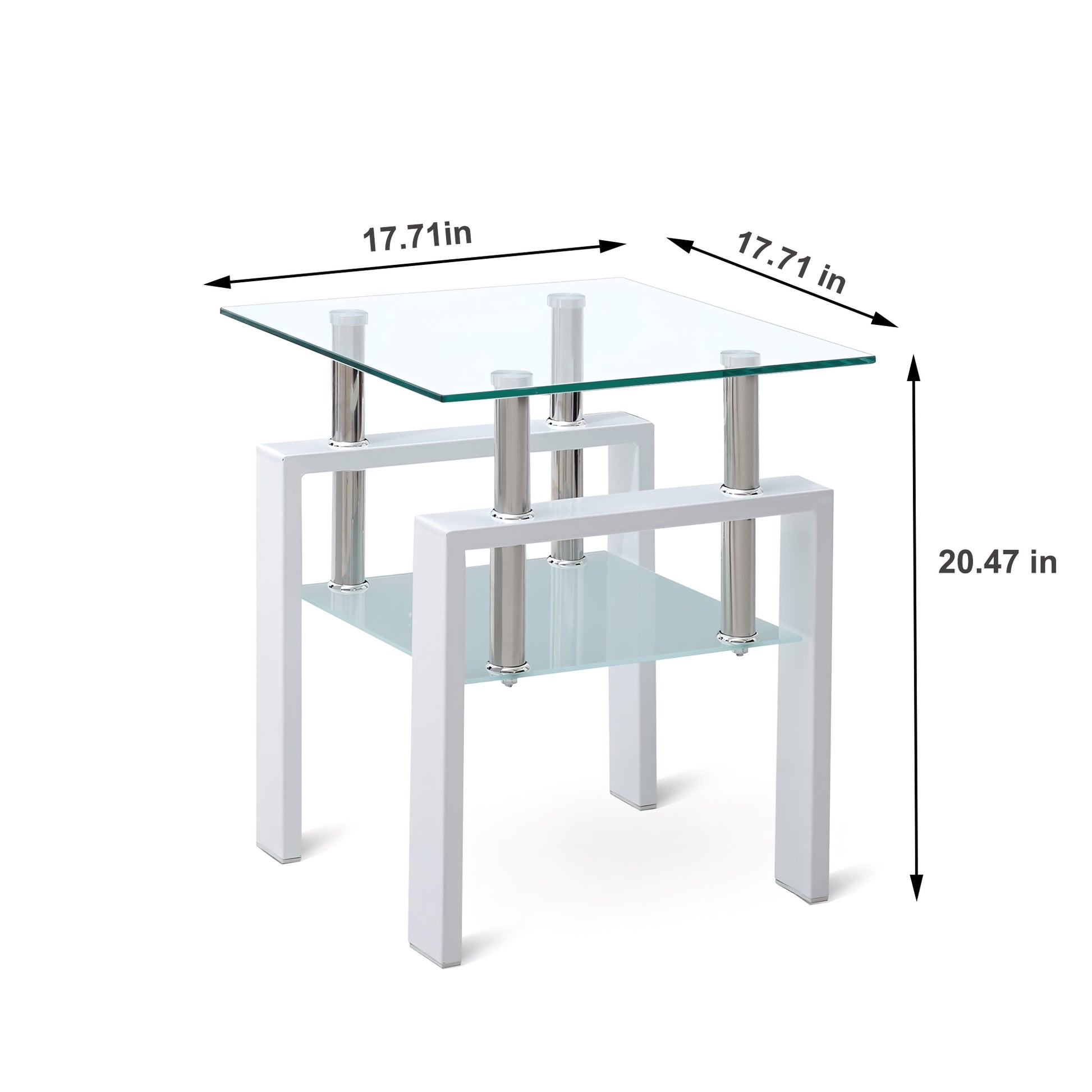2 pieces White Tempered Clear Glass End Table, 2-Layers Small Table with Storage, Living Room Side Table image 4