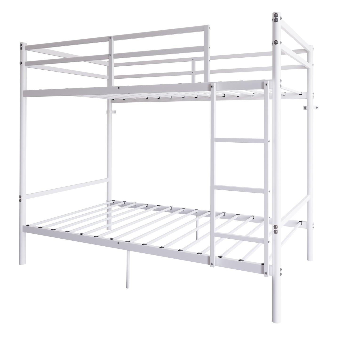 Bunk Bed with Ladder and high Guardrail Metal Bunk Bed, Storage Space, Noise Free,Twin Over Twin Size,White image 4