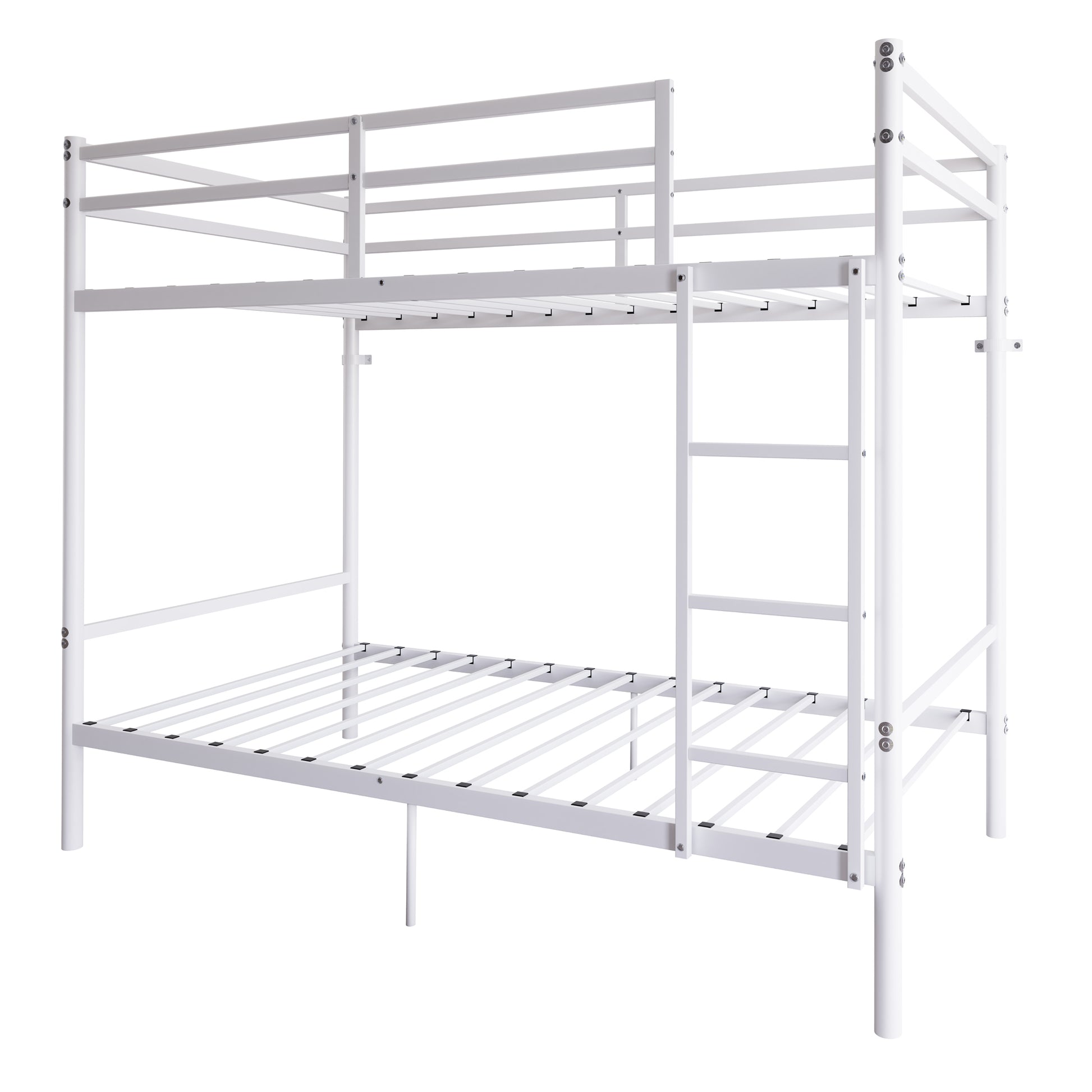 Bunk Bed with Ladder and high Guardrail Metal Bunk Bed, Storage Space, Noise Free,Twin Over Twin Size,White image 4