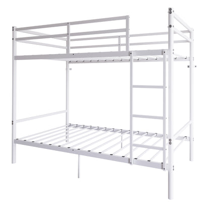 Bunk Bed with Ladder and high Guardrail Metal Bunk Bed, Storage Space, Noise Free,Twin Over Twin Size,White image 4
