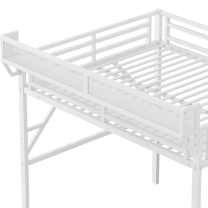 Queen Loft Bed with Desk and Charging Station, Queen Size Metal Loft Bed with Stairs and Light for Kids Teens,White(Expect Arrival Date 2026/3/7) image 8