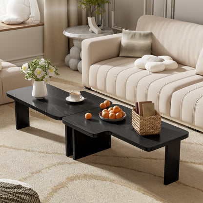 U-Can Modern Minimalist Coffee Table Set, Rectangle Coffee Table with Splicing Design, Multifunctional Combination Table for Living Room image 3