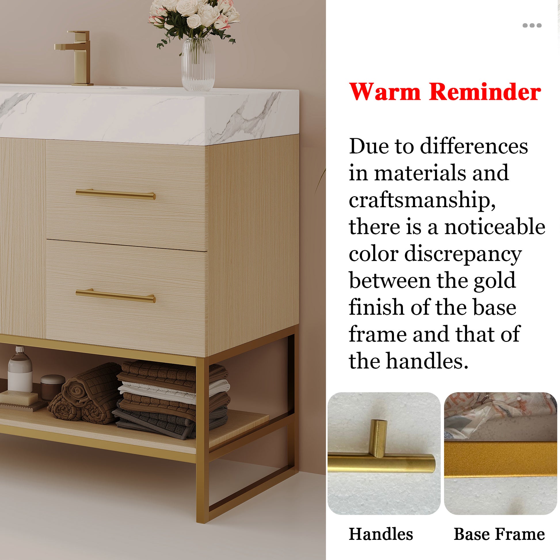 36" Modern Free-Standing Bathroom Vanity with Seamless Ceramic Sink & Sintered Stone Top image 11