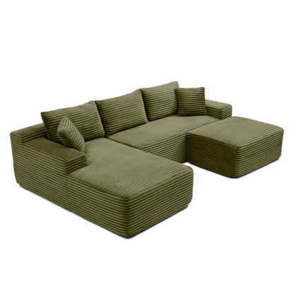 Corduroy Ottoman, Upholstered Cloud Ottoman for Boneless Couch in A Box, Compressed Memory Foam Footrest No Assembly Require,Green image 4