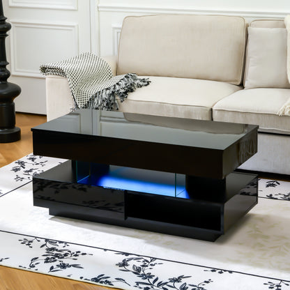 39.3" Lift Top Coffee Table with Hidden Compartment, 2 Storage Drawers and Ajustable LED Lights,Modern Multifunction Coffee Tables for Living Room, Bedroom,Office(Black) image 9