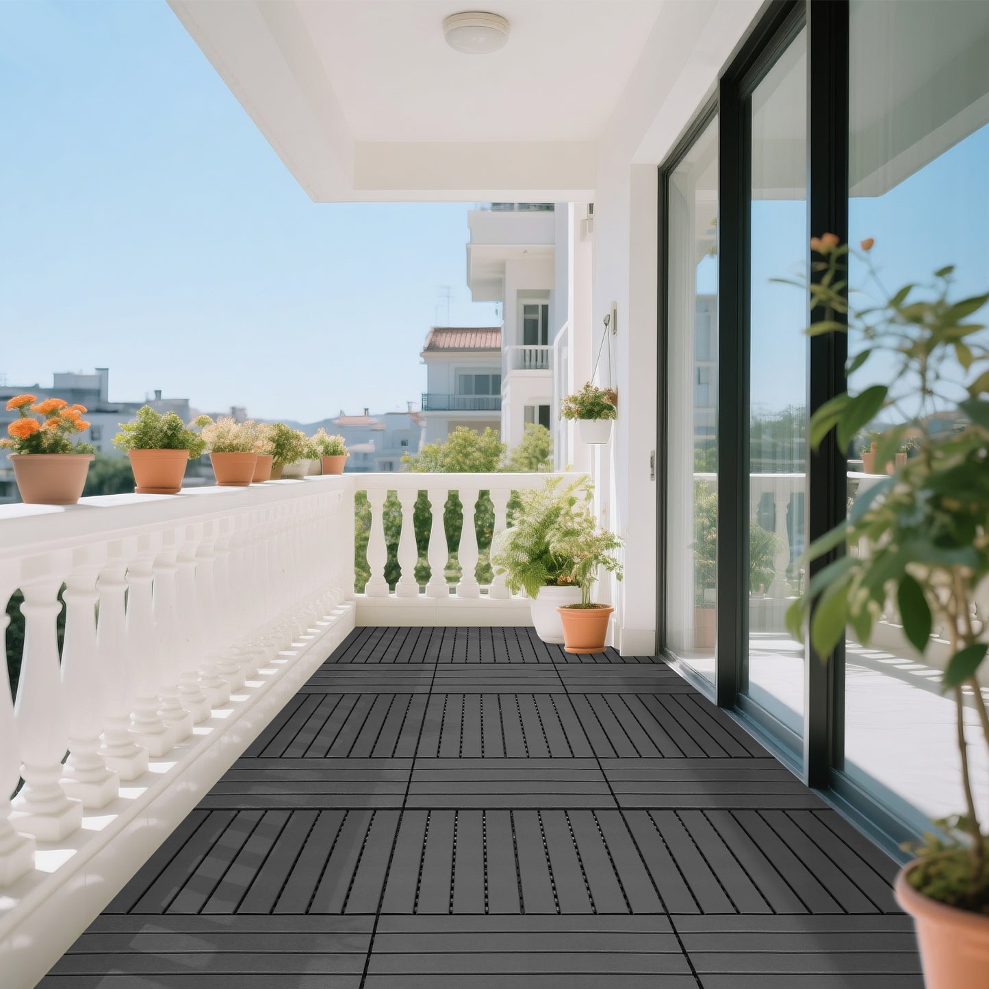 24 pieces of dark gray outdoor terrace deck tiles, DIY interlocking decking floor tiles, easy to install patio tiles, suitable for indoor and outdoor balcony backyard poolside DARK GRAY image 8