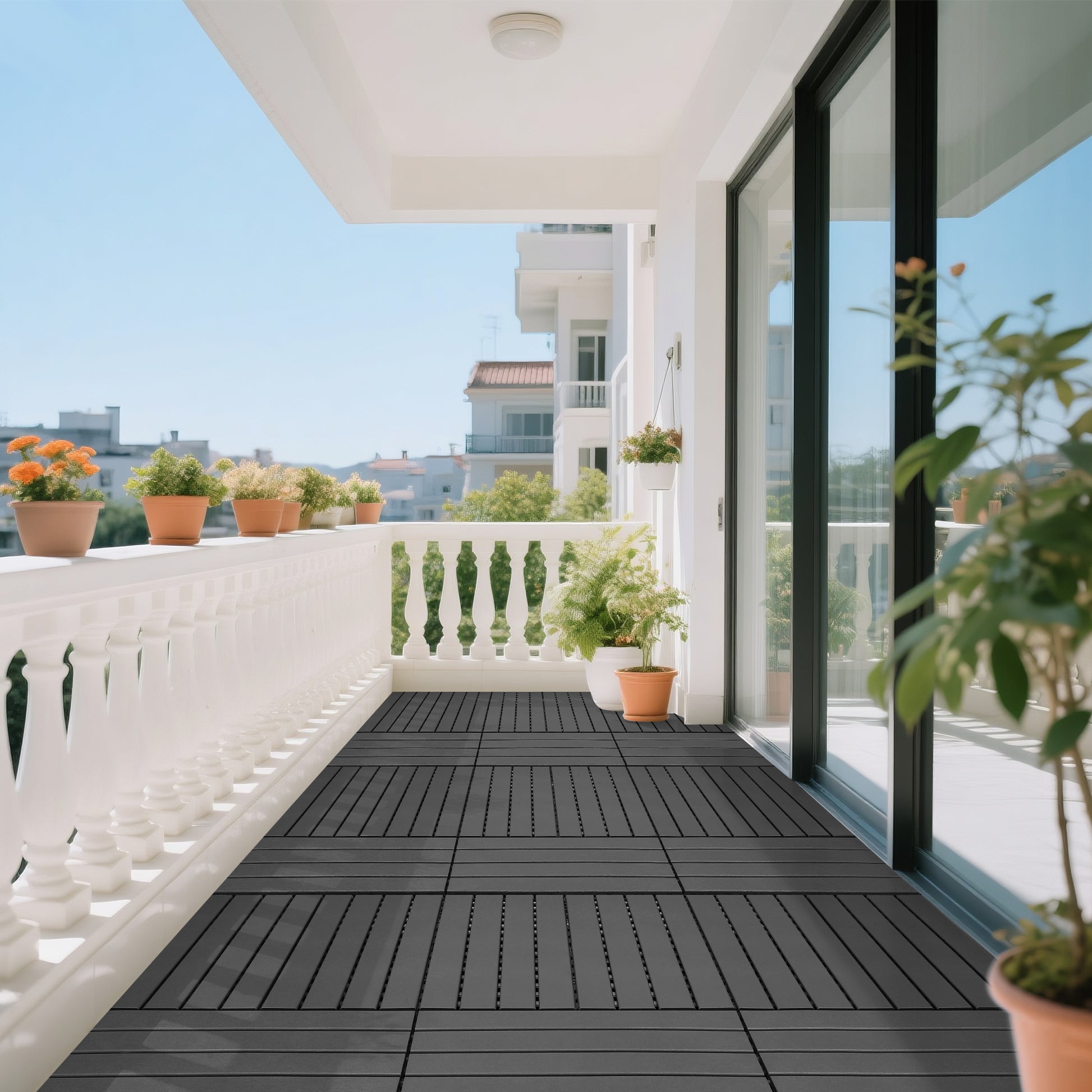 24 pieces of dark gray outdoor terrace deck tiles, DIY interlocking decking floor tiles, easy to install patio tiles, suitable for indoor and outdoor balcony backyard poolside DARK GRAY image 8