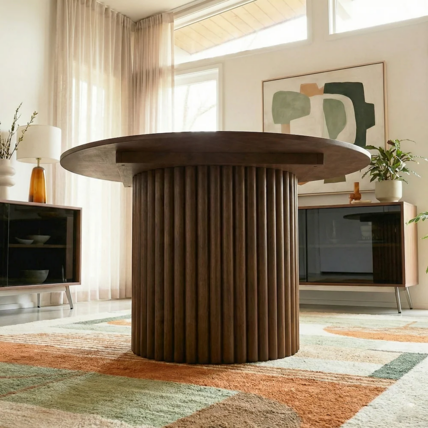 Merlin Solid Wood Walnut Round Dining Table image 3