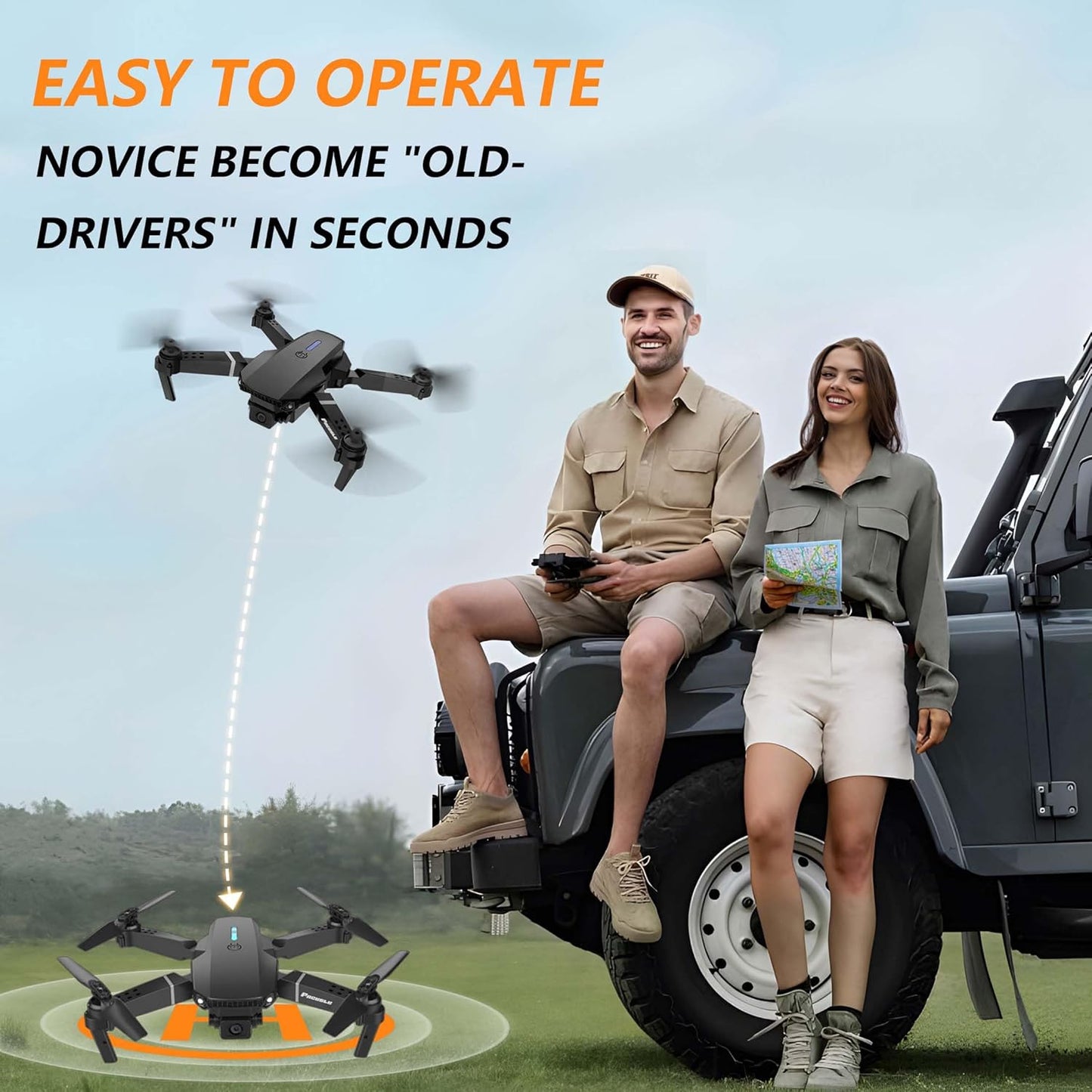 E88 Drone With Dual Camera, Mobile App Control, Indoor Flying Toy RC Plane With Video Function - Ideal Gift For Beginners, Christmas Halloween Thanksgiving Birthday Gift (Black+Dual Batteries)