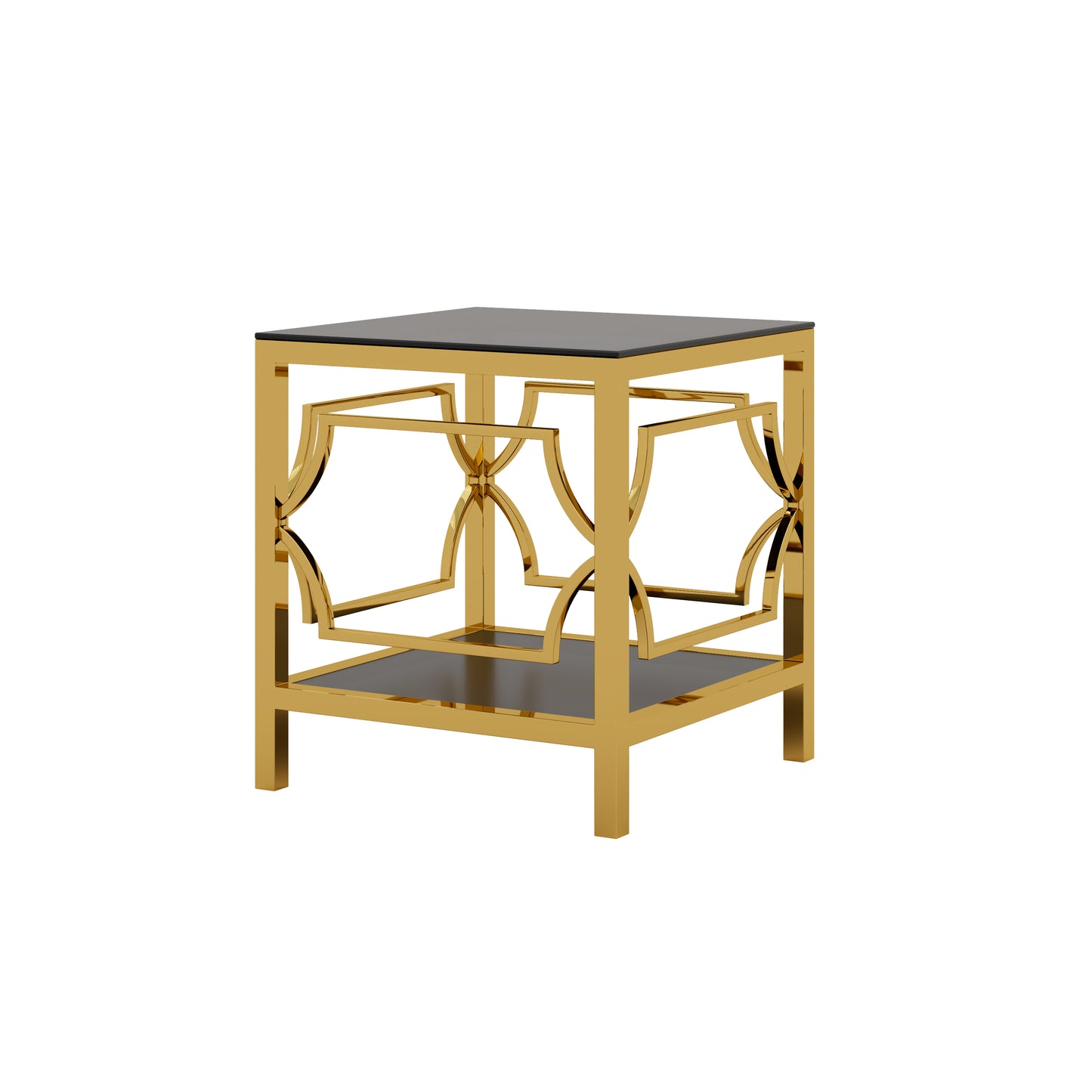 19.7" Modern Gold Square Side Table with Tempered Glass Top & Storage Shelf, Luxury Glam End Table with Metal Frame for Living Room, Bedroom, Sofa Side, Small Space Accent Table image 11