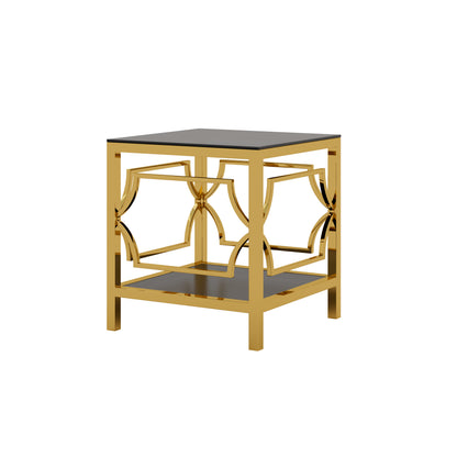 19.7" Modern Gold Square Side Table with Tempered Glass Top & Storage Shelf, Luxury Glam End Table with Metal Frame for Living Room, Bedroom, Sofa Side, Small Space Accent Table image 11